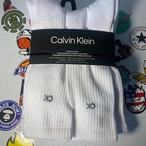 CK Crew MEN Socks Cushion 5 Pairs WHITE Size 7-12 White Calvin Klein NEW
